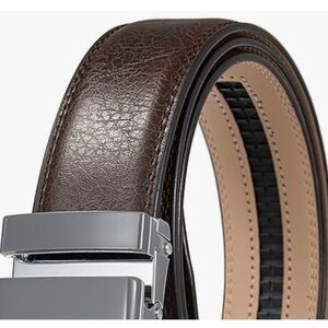 Men's Brown Luxury Leather Ratchet Belt with Silver Buckle